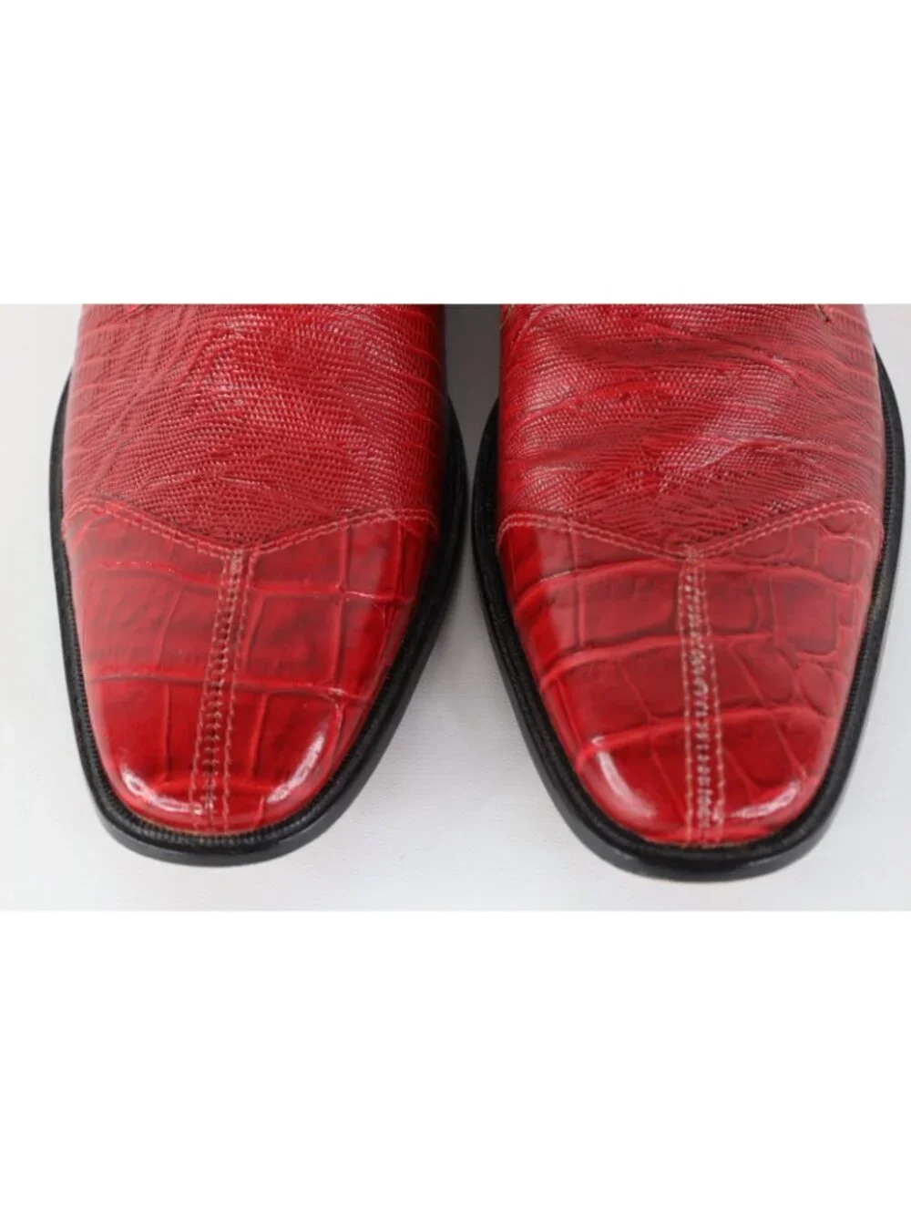 Vtg Streetwear Mens Size 12 Snakeskin Alligator Print Leather Dress Shoes Red